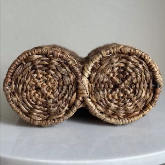 Vintage Boho 2 Wine Bottle Holder Carrier Woven Rattan Wicker Basket Bar Decor - Picture 6 of 12